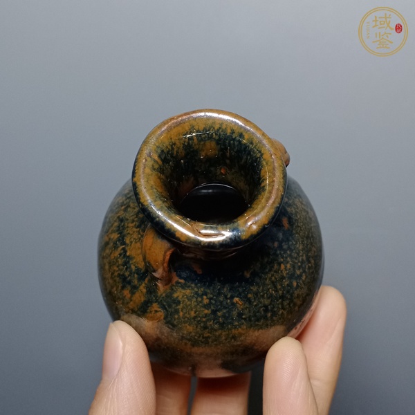 古玩陶瓷磁州窯窯變黑釉雙系罐真品鑒賞圖