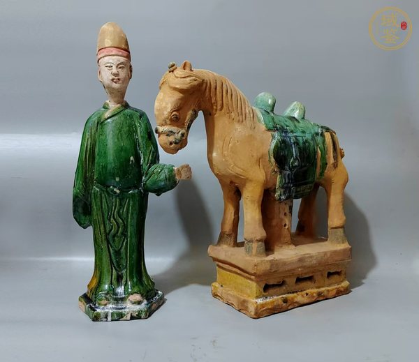 古玩陶瓷明三彩牽馬俑真品鑒賞圖