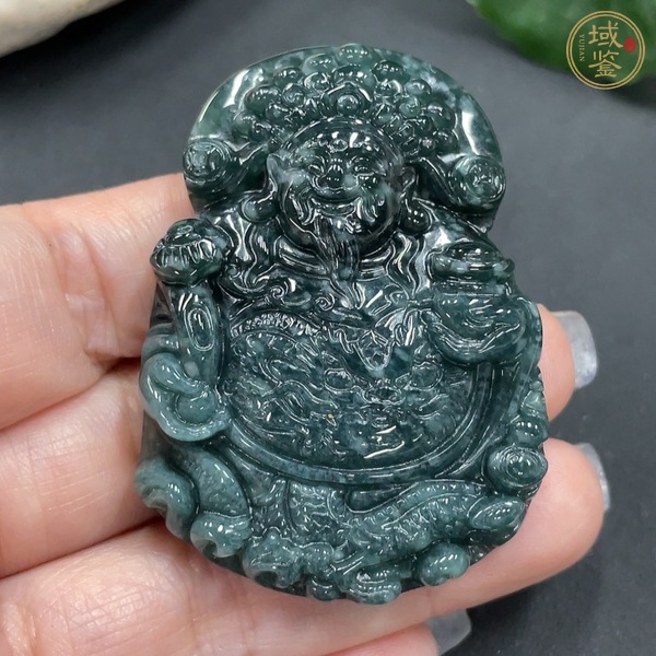 古玩玉器天然翡翠雕刻財(cái)神佩真品鑒賞圖