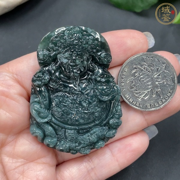 古玩玉器天然翡翠雕刻財(cái)神佩真品鑒賞圖