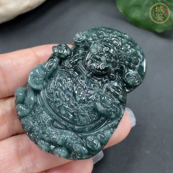 古玩玉器天然翡翠雕刻財(cái)神佩真品鑒賞圖