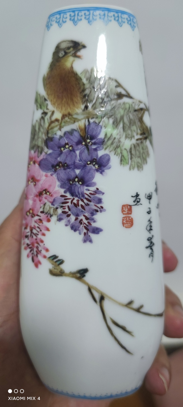 古玩陶瓷粉彩花鳥紋三角花插拍賣，當(dāng)前價格3999元