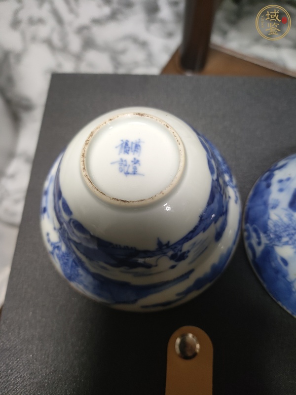 古玩陶瓷青花山水人物紋蓋碗真品鑒賞圖