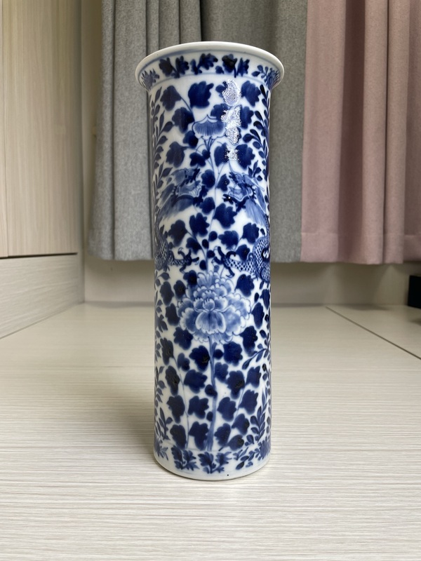 古玩陶瓷清道光 特大號(hào)青花雙龍穿花圖花觚拍賣,當(dāng)前價(jià)格4000元