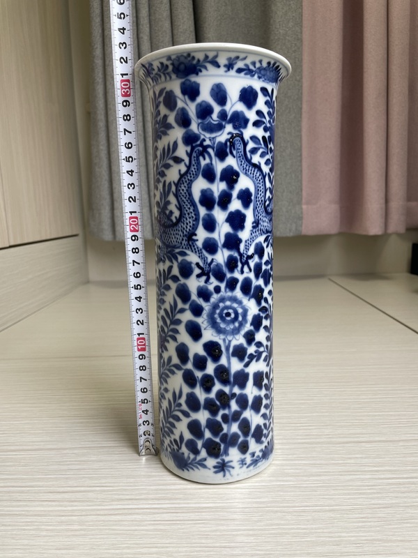 古玩陶瓷清道光 特大號(hào)青花雙龍穿花圖花觚拍賣,當(dāng)前價(jià)格4000元