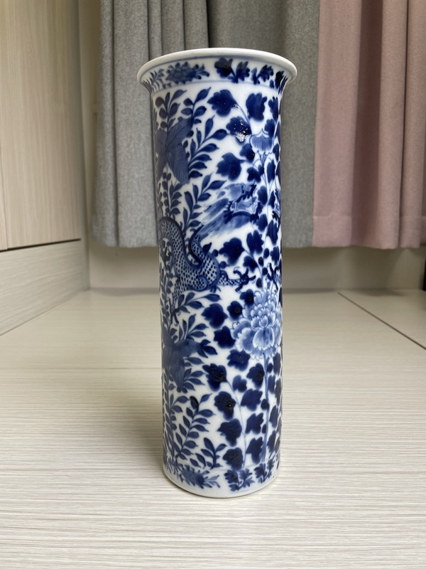 古玩陶瓷清道光 特大號(hào)青花雙龍穿花圖花觚拍賣,當(dāng)前價(jià)格4000元
