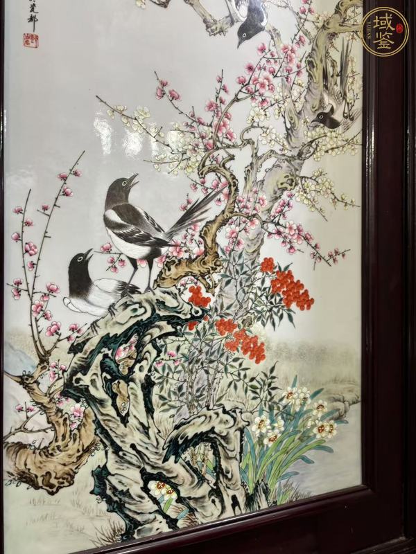 古玩陶瓷粉彩花鳥紋瓷板真品鑒賞圖