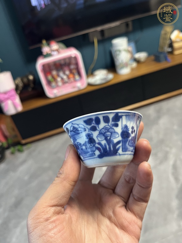 古玩陶瓷青花垂釣圖杯碟真品鑒賞圖