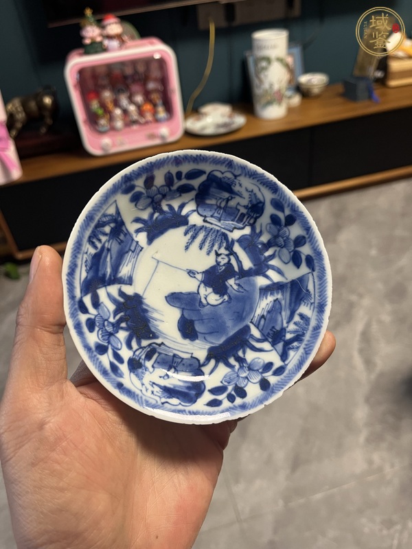 古玩陶瓷青花垂釣圖杯碟真品鑒賞圖