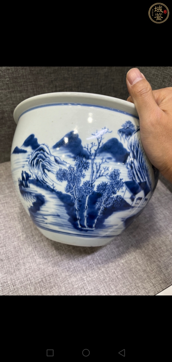 古玩陶瓷山水紋青花缸真品鑒賞圖