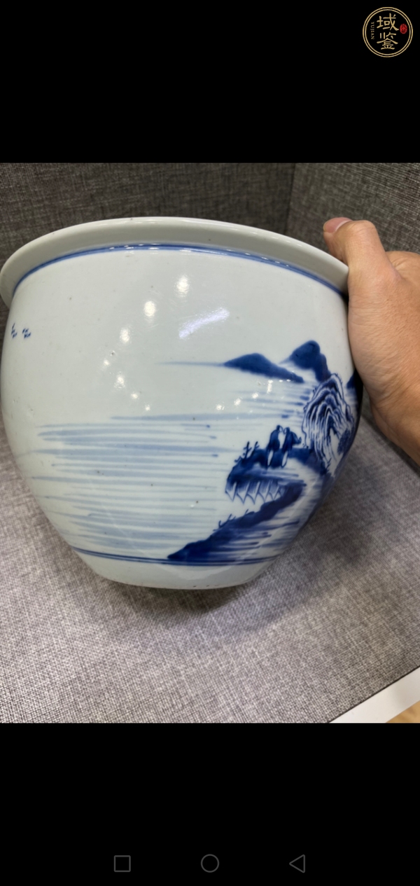 古玩陶瓷山水紋青花缸真品鑒賞圖