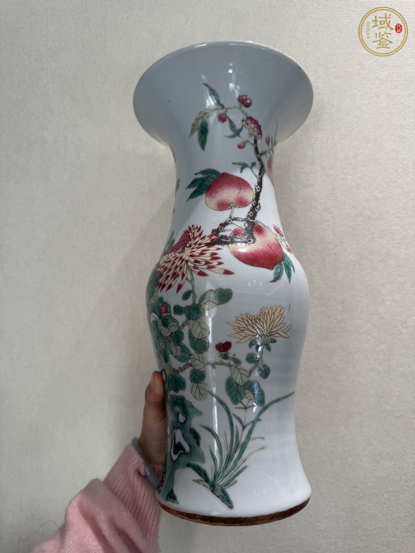 古玩陶瓷粉彩洞石花卉紋花觚真品鑒賞圖