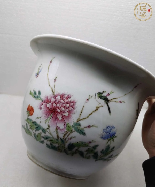 古玩陶瓷民國 粉彩花鳥紋花盆真品鑒賞圖