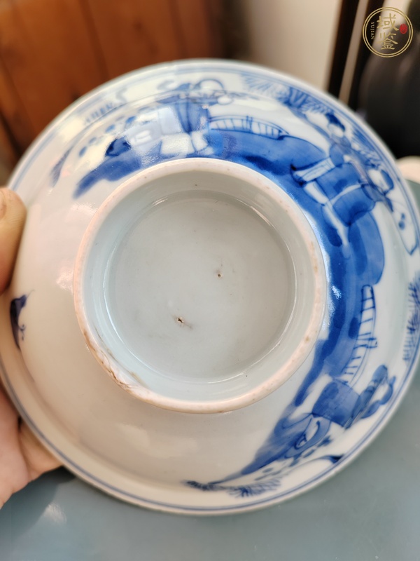 古玩陶瓷三星高照?qǐng)D青花折沿碗真品鑒賞圖