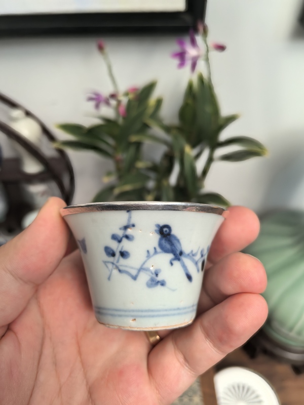 古玩陶瓷明成化青花花鳥馬蹄杯拍賣，當(dāng)前價格1600元