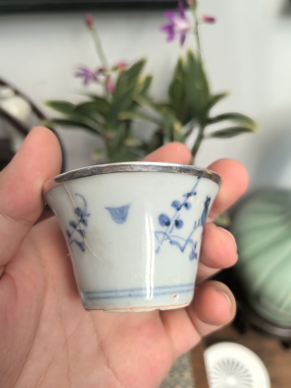 古玩陶瓷明成化青花花鳥馬蹄杯拍賣，當(dāng)前價(jià)格1600元