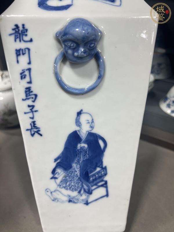 古玩陶瓷青花無雙譜人物四方瓶真品鑒賞圖