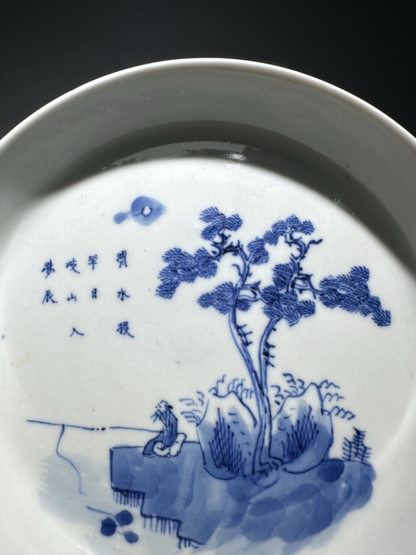 古玩陶瓷渭水投竿日歧山入夢(mèng)晨青花盤(pán)拍賣(mài)，當(dāng)前價(jià)格3300元