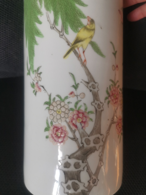 古玩陶瓷民國粉彩柳葉黃鶯帽筒拍賣，當(dāng)前價(jià)格688元