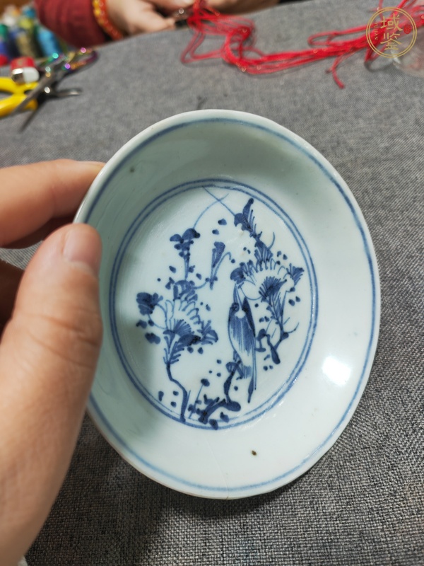 古玩陶瓷青花淡描花鳥紋盤真品鑒賞圖