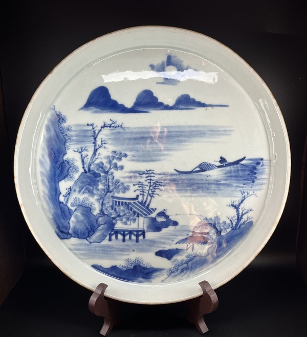 古玩陶瓷青花山水紋茶盤拍賣,當前價格7500元