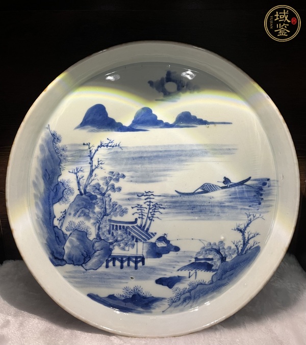 古玩陶瓷青花山水紋茶盤真品鑒賞圖