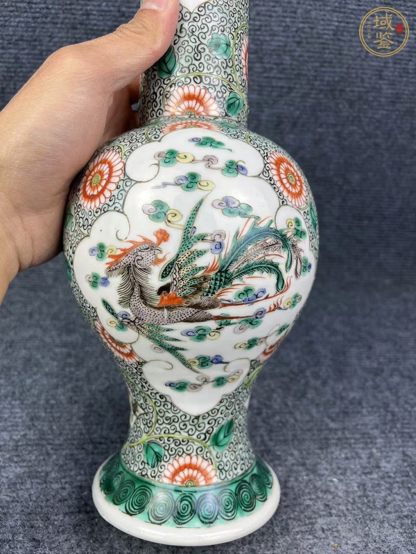 古玩陶瓷五彩花卉開窗花鳥紋花觚真品鑒賞圖