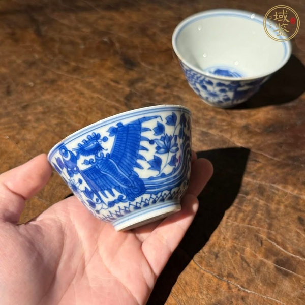 古玩陶瓷青花鸞鳳和鳴紋茶碗真品鑒賞圖