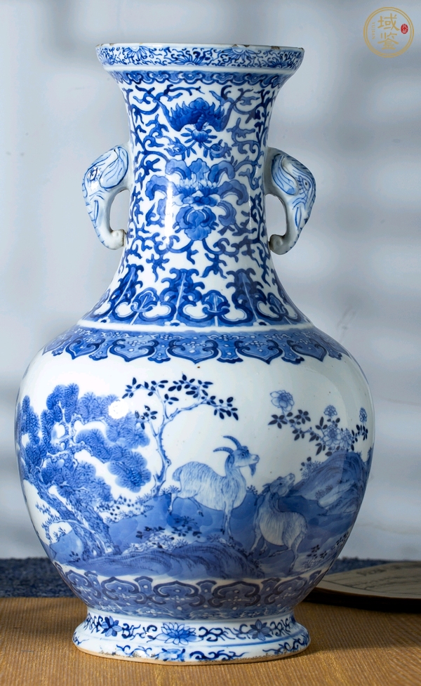 古玩陶瓷三陽(yáng)開(kāi)泰青花瓶真品鑒賞圖