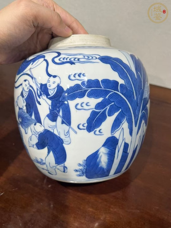 古玩陶瓷清光緒青花麒麟送子圖罐真品鑒賞圖