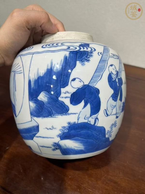 古玩陶瓷清光緒青花麒麟送子圖罐真品鑒賞圖