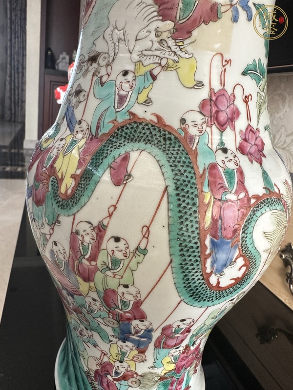 古玩陶瓷百子鬧春粉彩花觚真品鑒賞圖