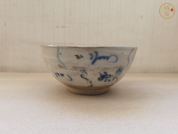 古玩陶瓷青花靈芝花卉紋碗真品鑒賞圖