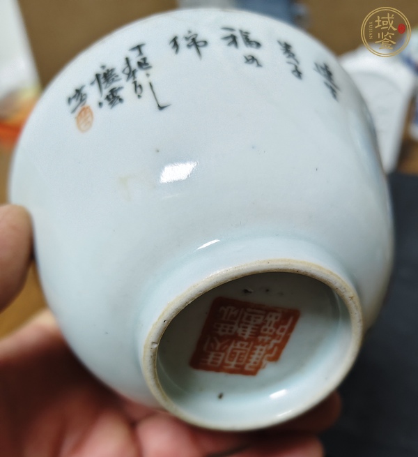 古玩陶瓷民國 馬慶云淺絳彩人物紋蓋碗真品鑒賞圖