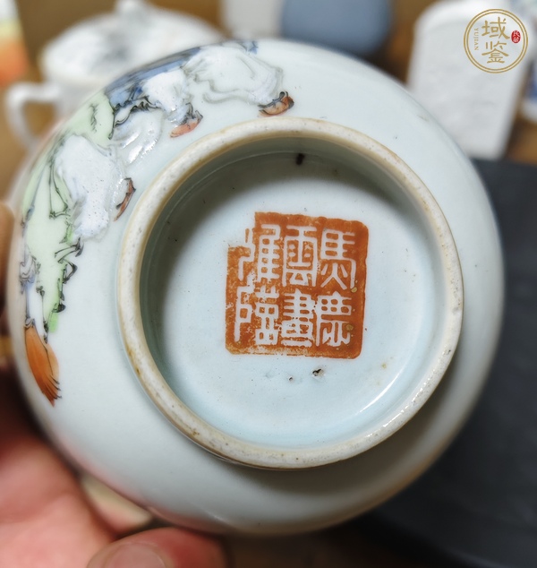 古玩陶瓷民國 馬慶云淺絳彩人物紋蓋碗真品鑒賞圖