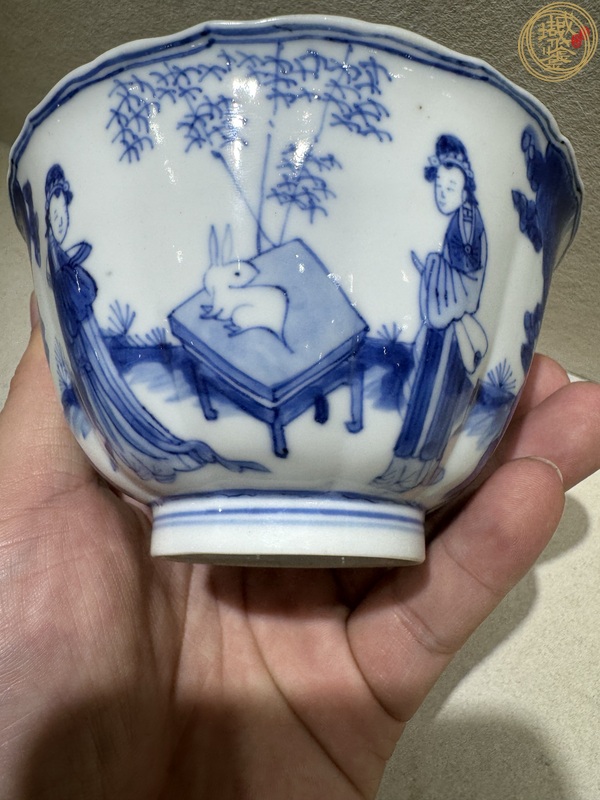 古玩陶瓷青花人物花口碗真品鑒賞圖