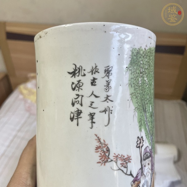 古玩陶瓷油粉彩桃源問津圖帽筒真品鑒賞圖