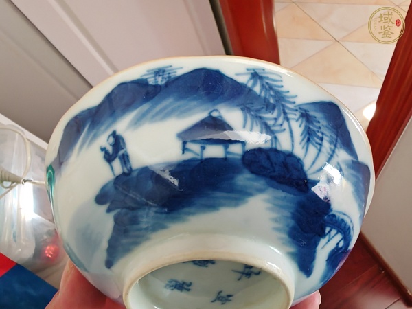 古玩陶瓷青花山水紋茶圓真品鑒賞圖