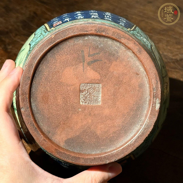 古玩陶瓷紫砂胎彩繪竹報(bào)平安詩文茶葉罐真品鑒賞圖