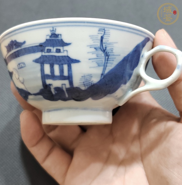 古玩陶瓷青花山水人物紋茶杯真品鑒賞圖