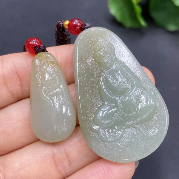 古玩玉器186情侶??裝天然和田玉觀音掛件總重約(含繩)27.5g拍賣,當前價格370元