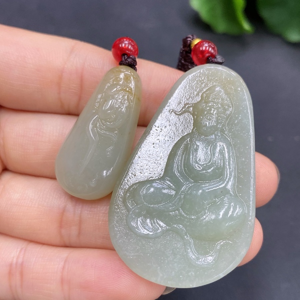 古玩玉器186情侶??裝天然和田玉觀音掛件總重約(含繩)27.5g拍賣,當前價格370元
