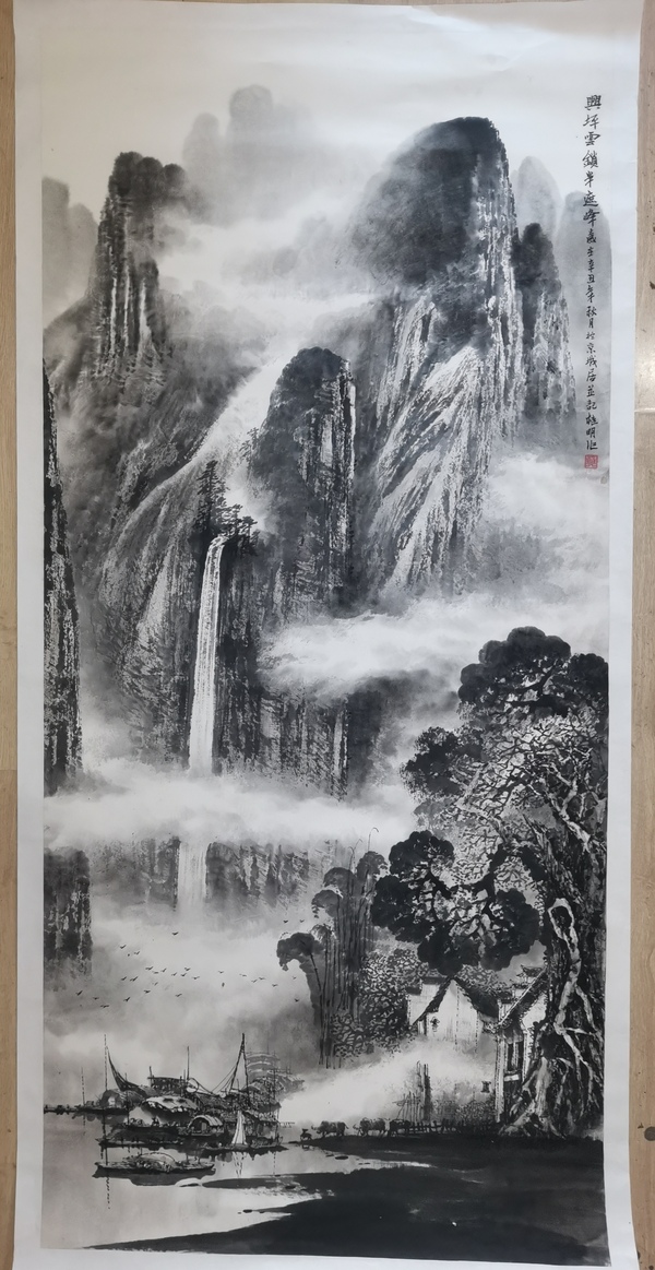 古玩字畫中美協(xié)會(huì)員當(dāng)代漓江畫派領(lǐng)軍山水畫家莫桂明山水拍賣，當(dāng)前價(jià)格4000元