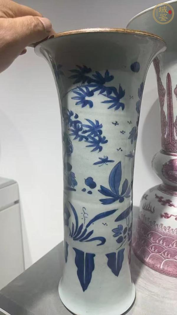 古玩瓷器青化花鳥花觚真品鑒賞圖