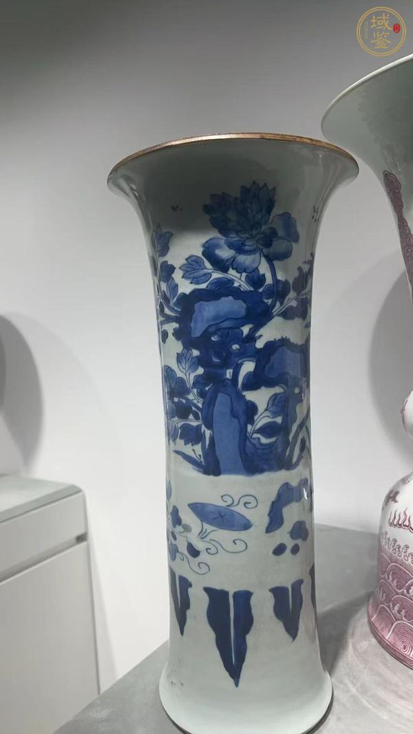 古玩陶瓷青化花鳥花觚真品鑒賞圖