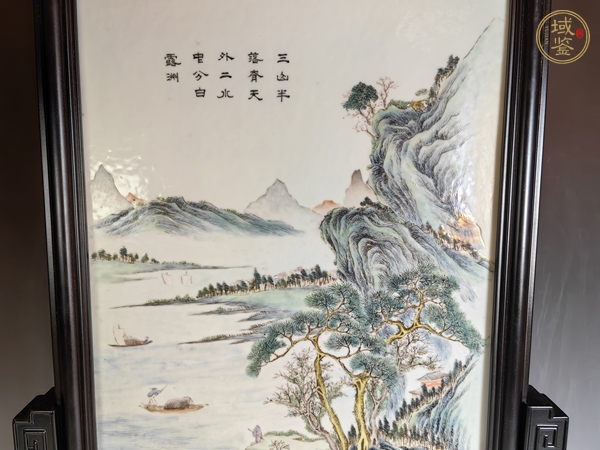 古玩陶瓷晚清民國(guó)上水風(fēng)景人物紋粉彩瓷板真品鑒賞圖