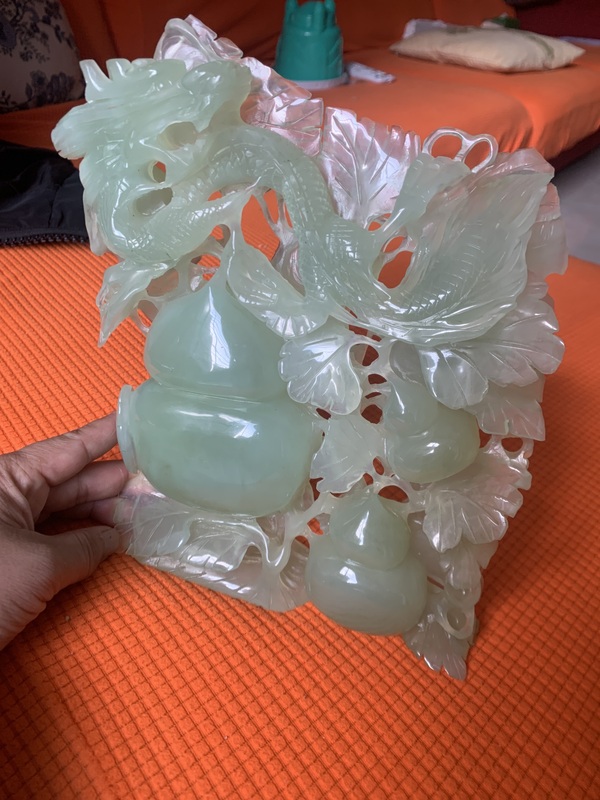 古玩玉器岫玉雕“葫蘆龍紋”擺件拍賣(mài)，當(dāng)前價(jià)格3500元