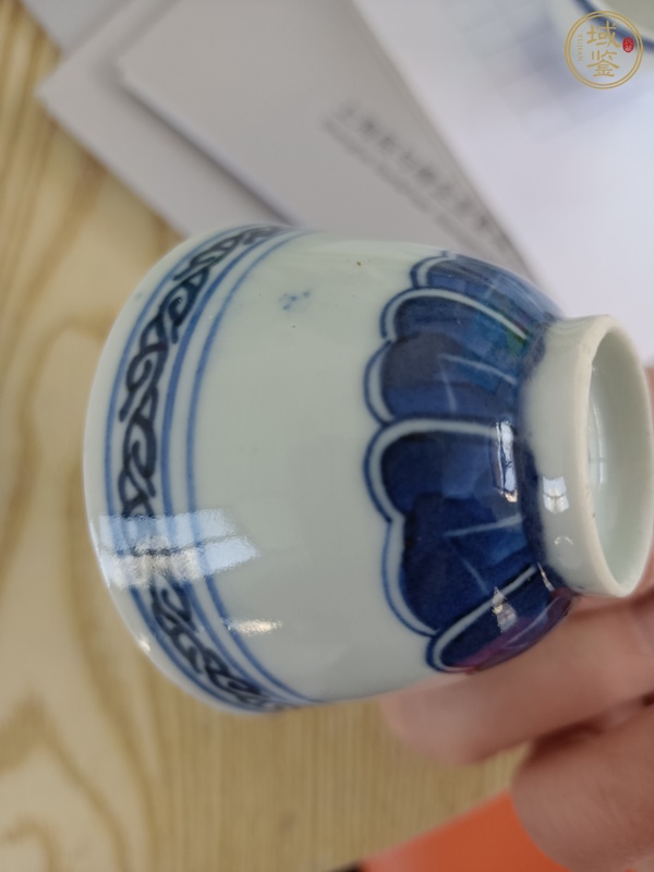 古玩陶瓷青花仰蓮紋仰鐘杯真品鑒賞圖