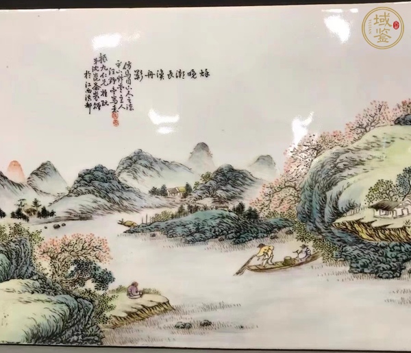 古玩陶瓷人物山水紋瓷板真品鑒賞圖