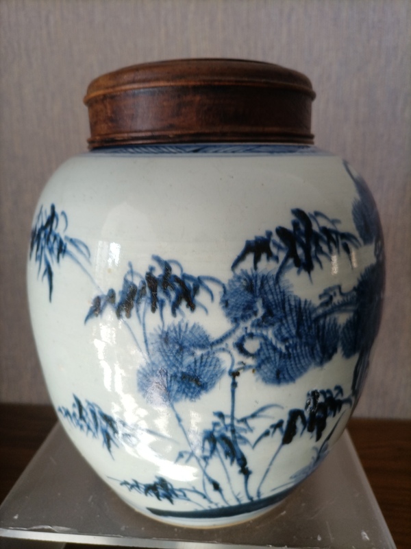 古玩陶瓷歲寒三友松竹梅青花罐拍賣(mài)，當(dāng)前價(jià)格18888元